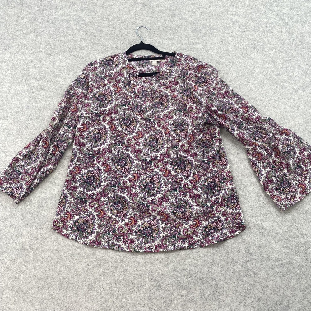 J.Crew Top Womens M Multicolor Paisley 100% Polyester Tunic 3/4 Bell Sleeve Fall